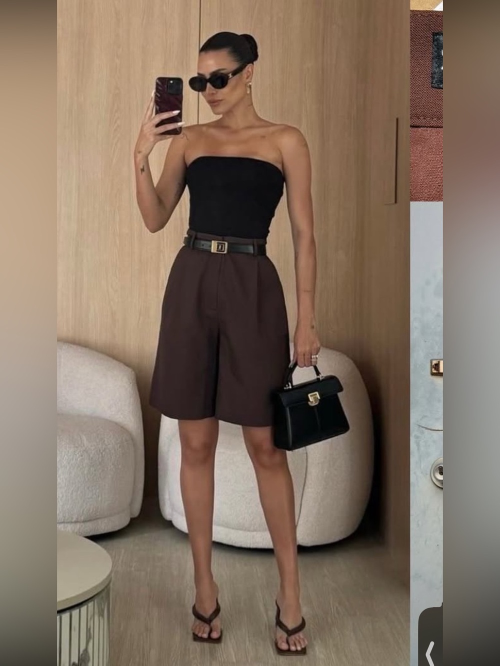 Massimo Dutti Brown Button-Front Linen Shorts